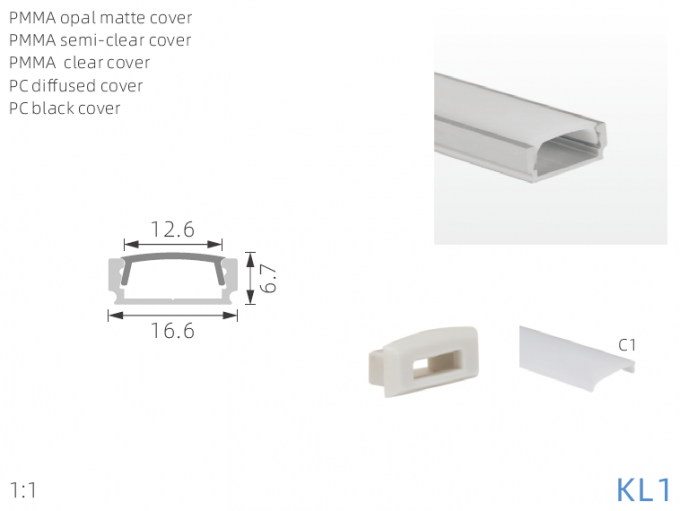 LED Strip Aluminium Profile with PC Diffuser cover surface mounting led ...