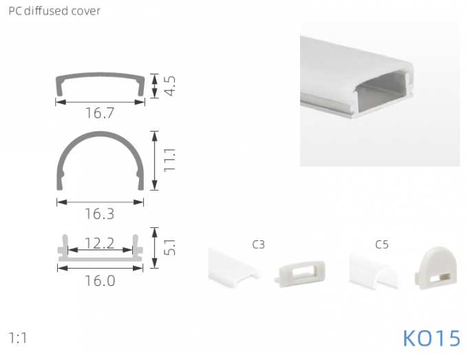 LED Strip Aluminium Profile with flat PC cover arch diffuser for ...