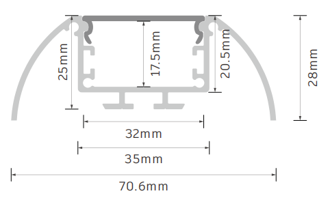 Led Strip Aluminum Profile 6063 T5 With PC Diffuser for commercial lighting