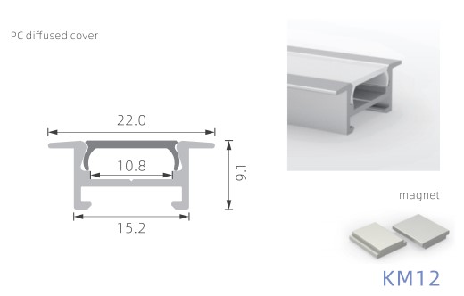 PC Diffuser Recessed Aluminum LED Profile Sandblasting 6063 T5