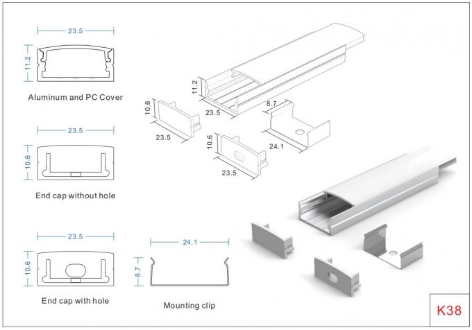 Led Profile Aluminium Extrusion Channel 6063 T5 Alloy Anodized PMMA