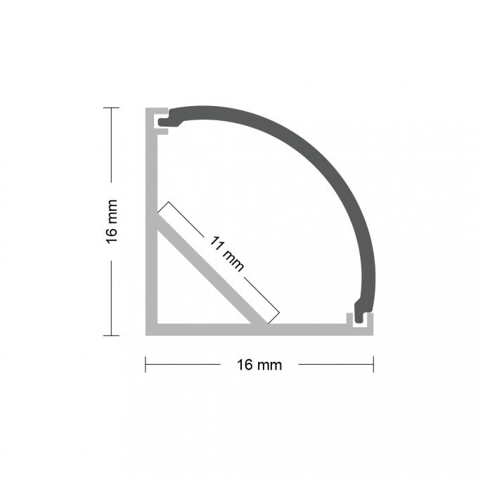 Surface-Mounted LED Right-Angle Aluminum Corner Profile with 45° Diffuser