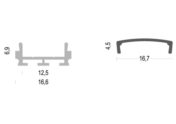 W16.6*H7mm Led Aluminium Profile For linear Lighting with PC diffuser