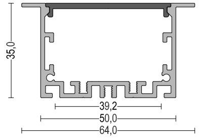 W50*H35mm Recessed Aluminum LED Profile with PC diffuser for linear light