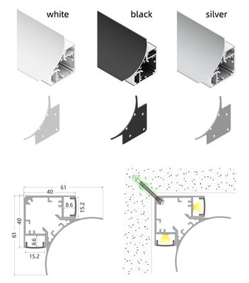 PC PMMA Diffuser LED Corner Aluminium Profile Alloy 6063 T5 Anodizing Finish