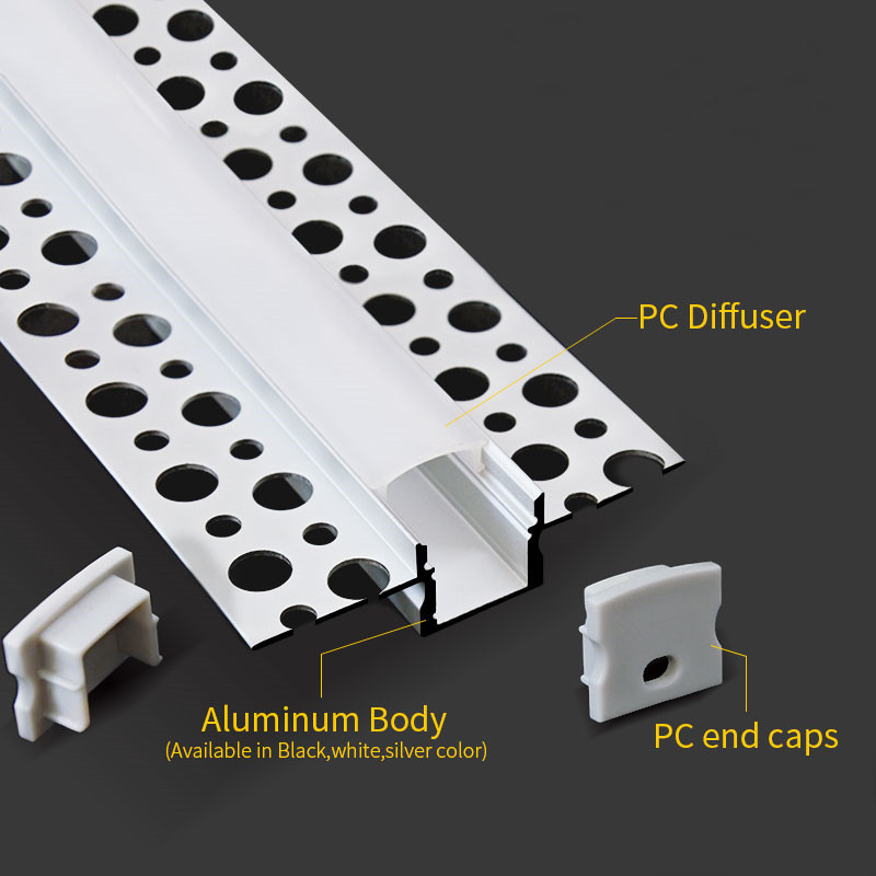 LED Plasterboard Profile Aluminum Recessed Drywall Plaster Gypsum LED Light Strips Aluminium Channel With PC Cover