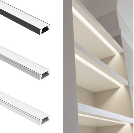 Surface Mounted 6063 LED Strip Aluminium Profile PMMA Diffuser For Wardrobe Wall Lighting