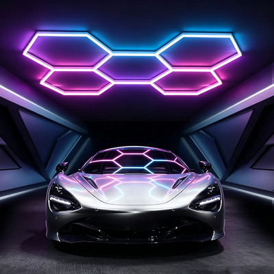Good price RGB LED Hexagon Light Modular Ceiling Lighting System for Garage Gym Workshop Office Connectable Honeycomb LED Hex Light Panels online