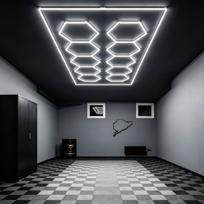568W LED Hexagon Light Modular Ceiling Lighting System for Garage Gym Workshop Office Connectable Honeycomb LED Hex Light Panels