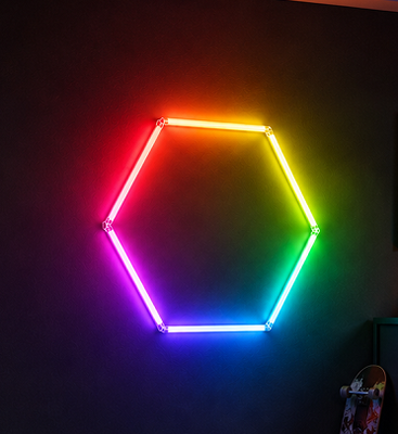 RGB LED Hexagon Light Modular Ceiling Lighting System for Garage Gym Workshop Office Connectable Honeycomb LED Hex Light Panels