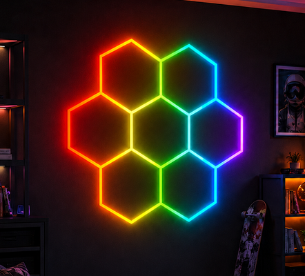 RGB LED Hexagonal Light Modular Honeycomb Ceiling Lighting System Designed for Garage Gym Workshop Office and Easy Mounting