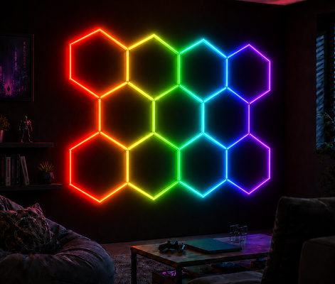 RGB LED Hexagonal Light Modular Honeycomb Panels Suitable for Garage Gym Workshop and Office Stylish Lighting Solutions