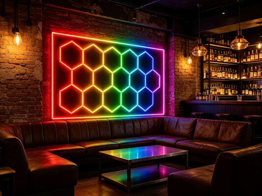Good price 2026 New 15Hexagon RGB Remote Control Honeycomb LED Ceiling Light 24V IP20 for Gym Salon Garage Bar Atmosphere Light CE Ready online