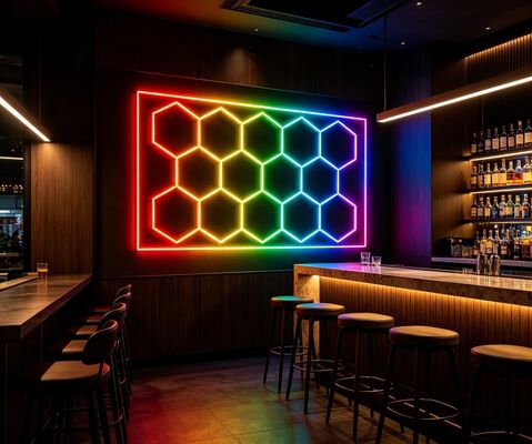 Good price LED Hexagonal Light 14Hexagon RGB Remote Control Honeycomb Ceiling Light 24V IP20 Ideal Lighting for Gym Salon Garage Bar Atmosphere online