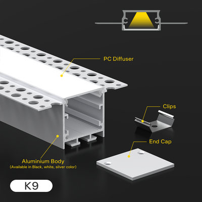 Good price 6000 Series Aluminum Alloy Profiles K&C LED Ceiling and Wall Linear Lights, Enclosed Recessed Extruded Channel K9 online